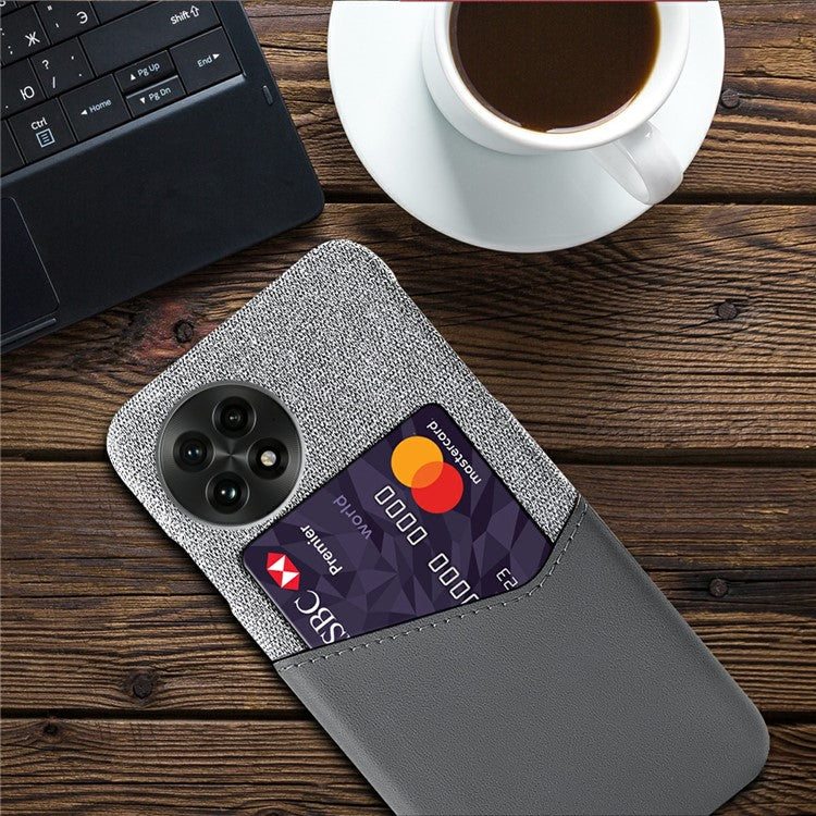 For OnePlus 13 Case PU Leather Card Slot Cloth Texture Hard PC Phone Cover - Grey