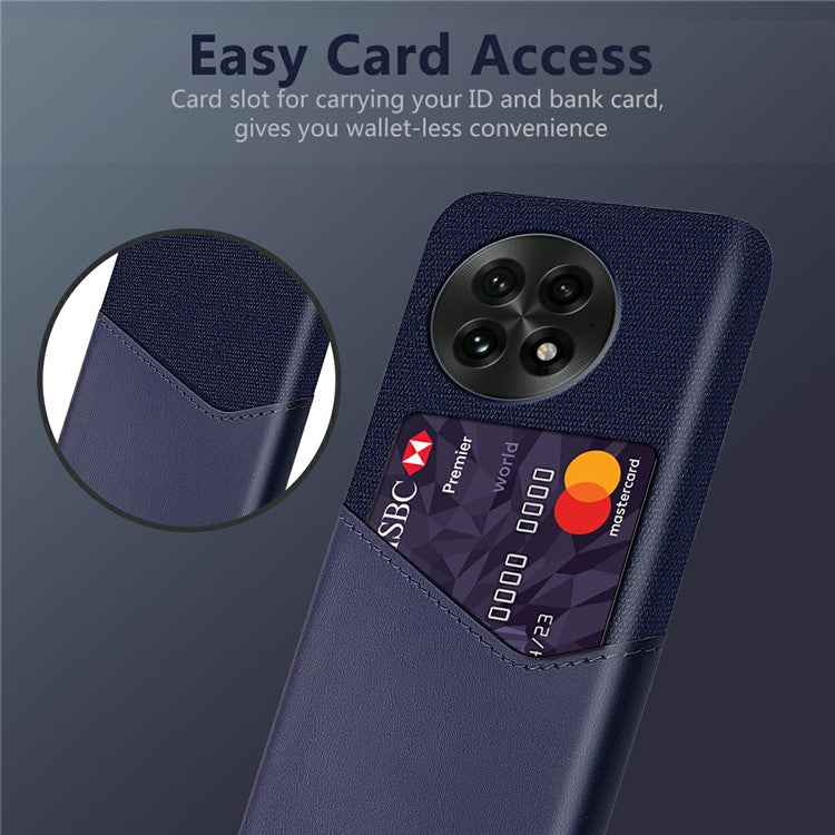 For OnePlus 13 Case PU Leather Card Slot Cloth Texture Hard PC Phone Cover - Blue