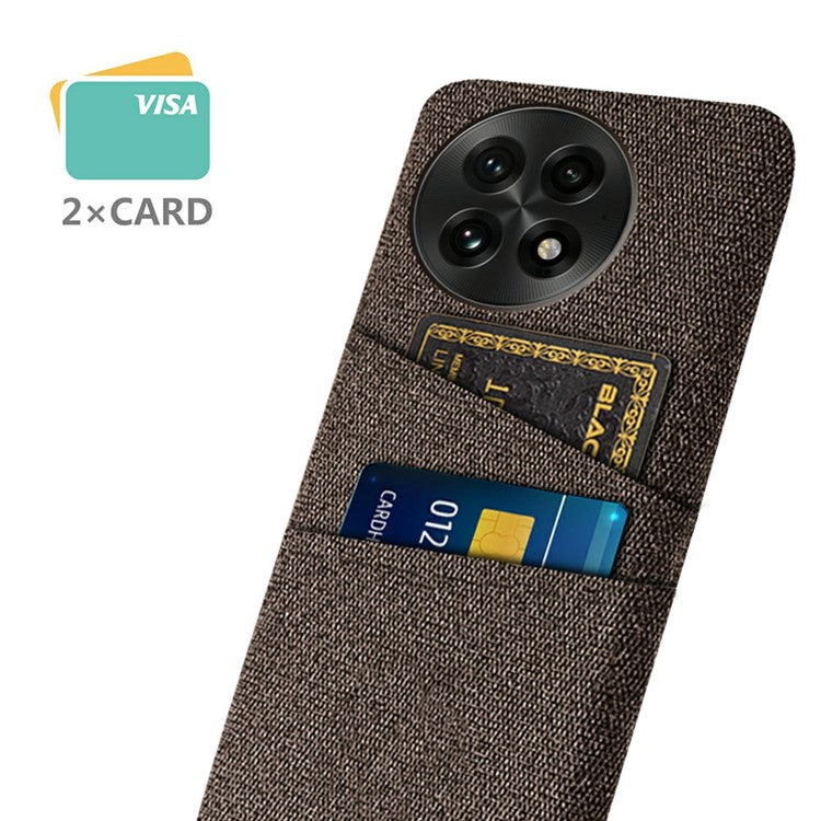 For OnePlus 13 Case Cloth + Hard PC Phone Cover with Dual Card Slots - Brown