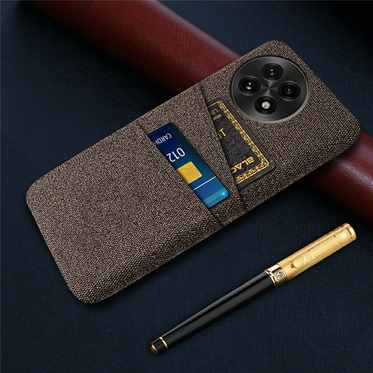 For OnePlus 13 Case Cloth + Hard PC Phone Cover with Dual Card Slots - Brown