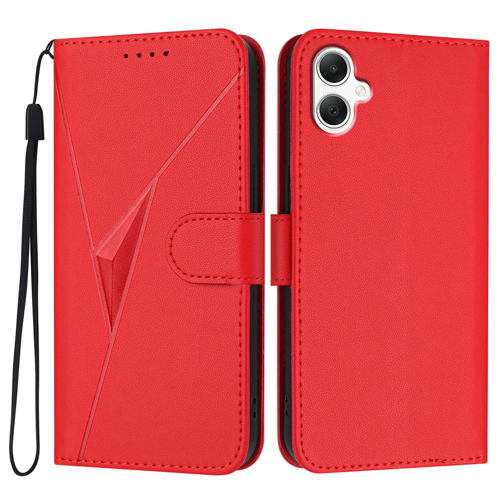 YX0090 For Samsung Galaxy A06 Case Triangle Imprint Leather Phone Cover with Lanyard - Red