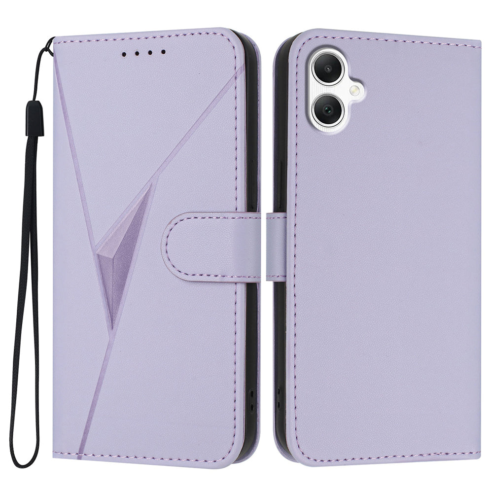 YX0090 For Samsung Galaxy A06 Case Triangle Imprint Leather Phone Cover with Lanyard - Light Purple