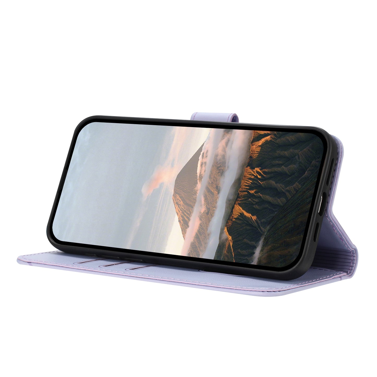 YX0090 For Samsung Galaxy A06 Case Triangle Imprint Leather Phone Cover with Lanyard - Light Purple