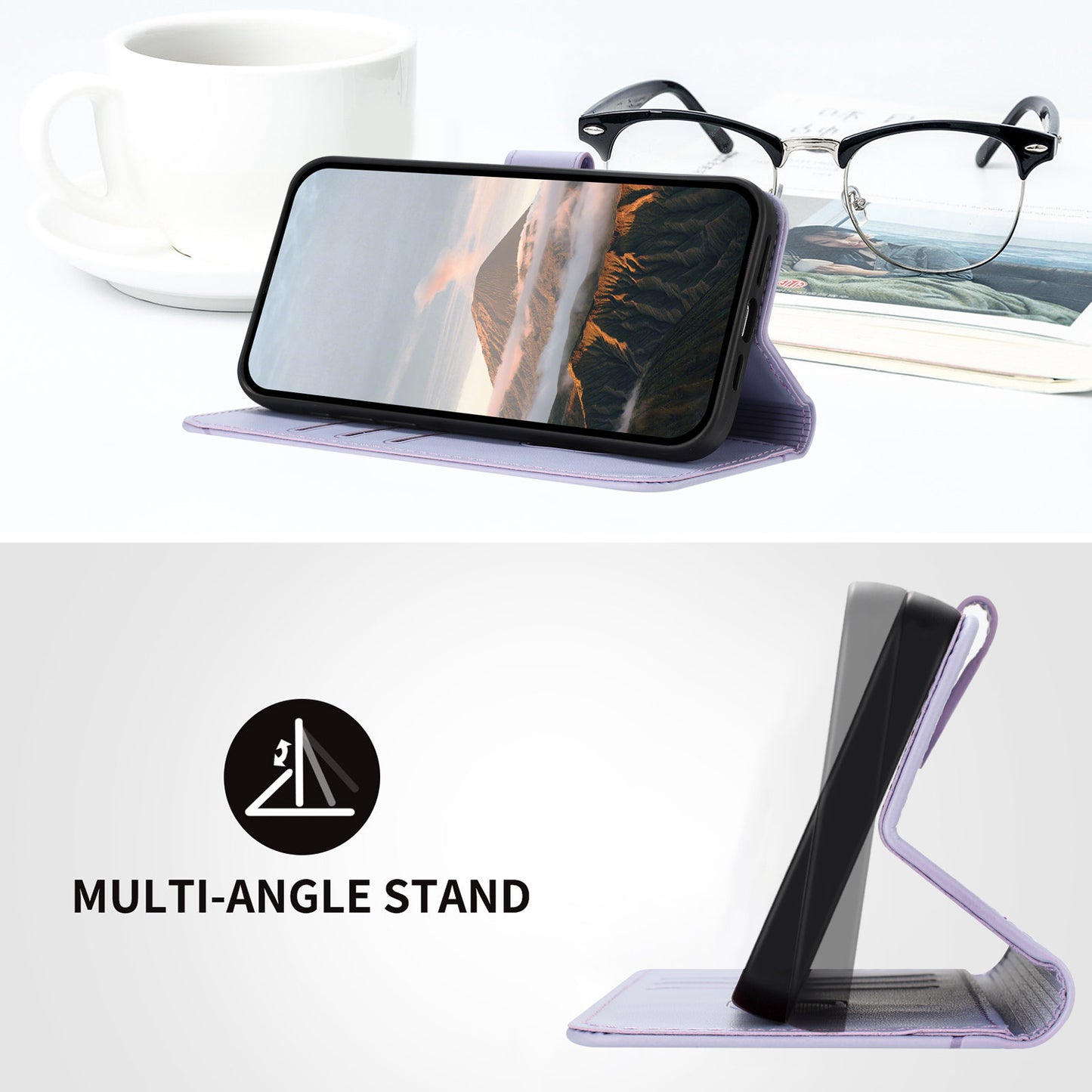 YX0090 For Samsung Galaxy A06 Case Triangle Imprint Leather Phone Cover with Lanyard - Light Purple