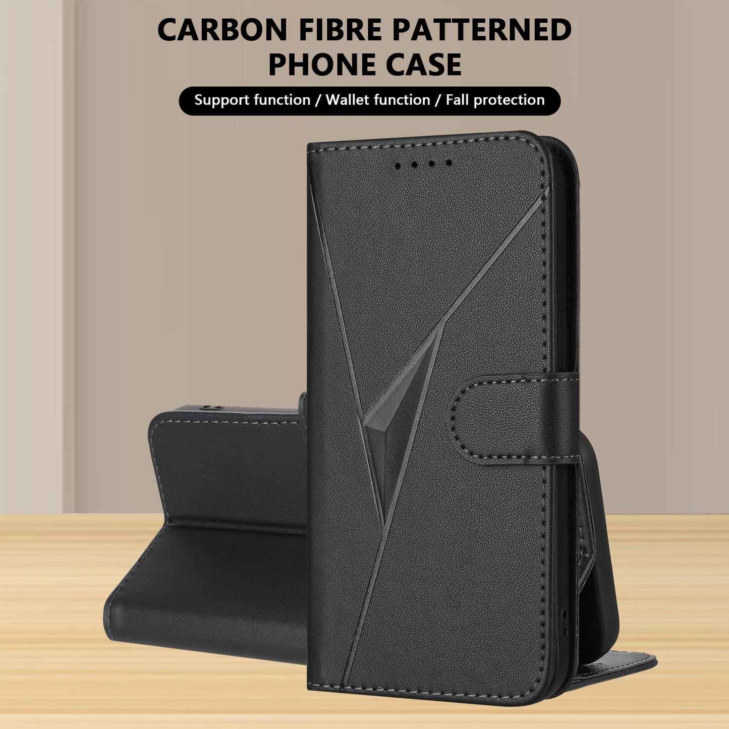 YX0090 For Samsung Galaxy A06 Case Triangle Imprint Leather Phone Cover with Lanyard - Black