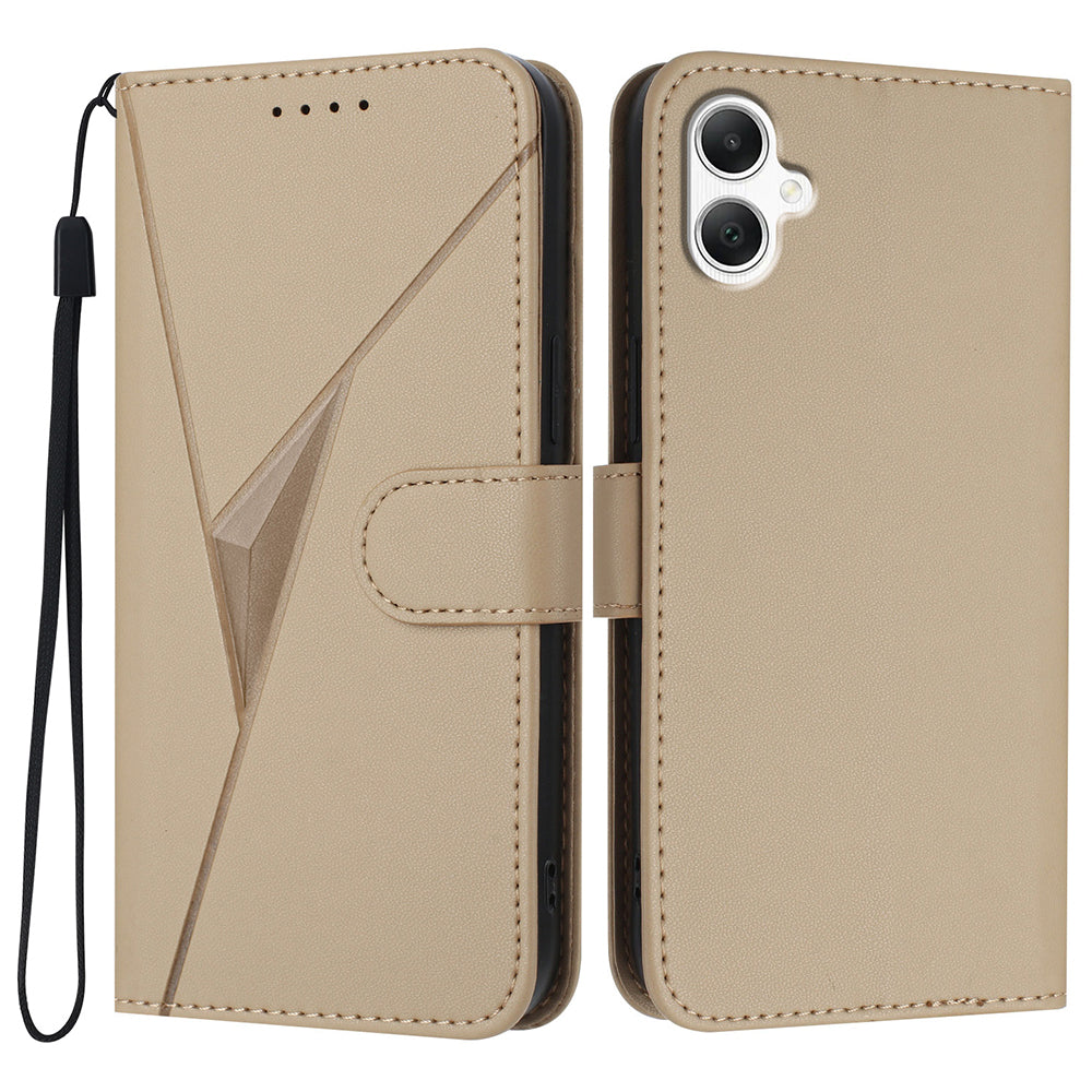 YX0090 For Samsung Galaxy A06 Case Triangle Imprint Leather Phone Cover with Lanyard - Gold
