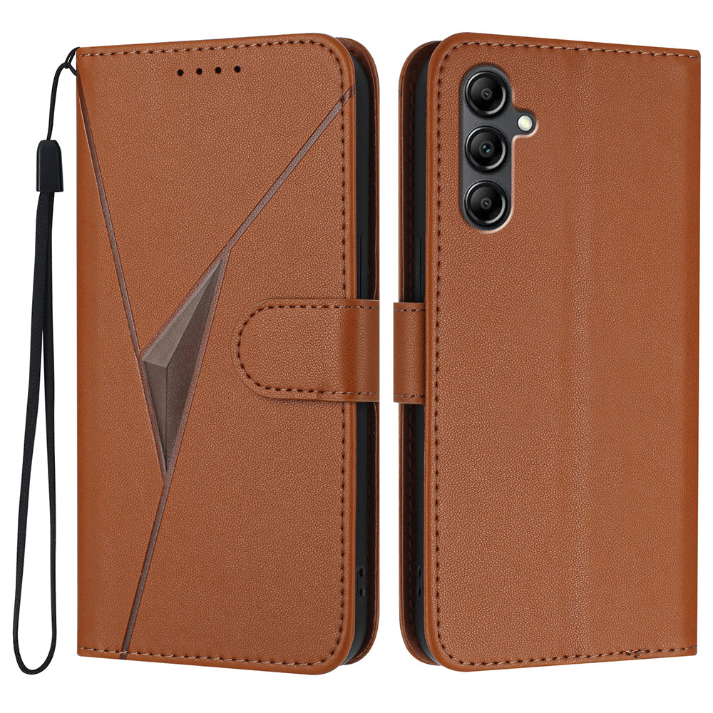 YX0090 For Samsung Galaxy A16 5G / 4G Case Triangle Imprint Leather Phone Cover with Lanyard - Coffee