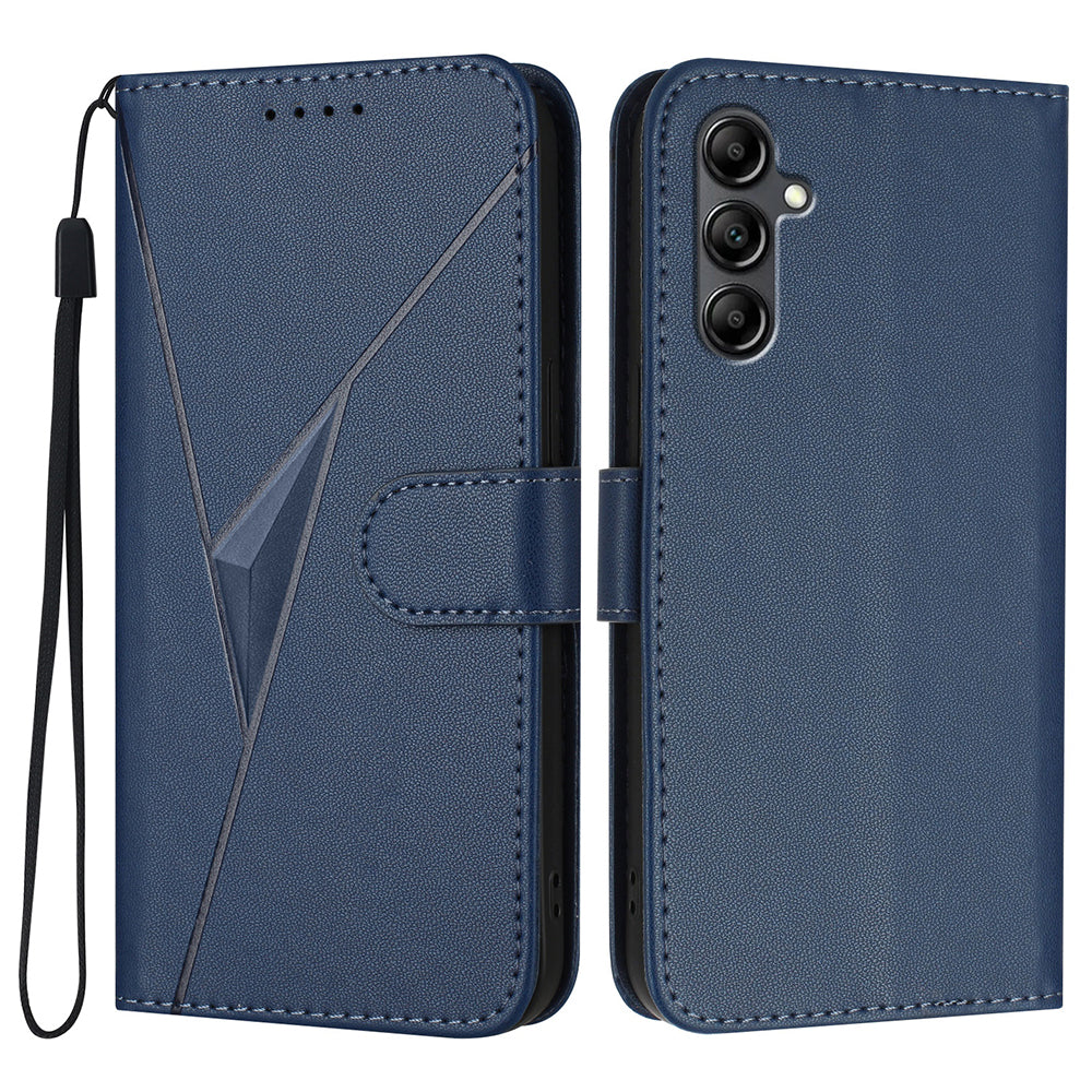 YX0090 For Samsung Galaxy A16 5G / 4G Case Triangle Imprint Leather Phone Cover with Lanyard - Sapphire