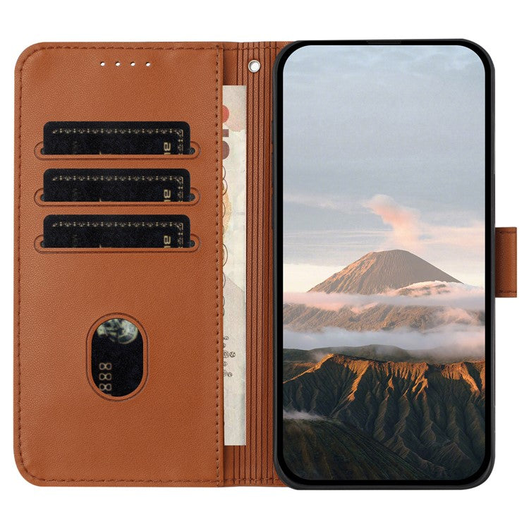 For Google Pixel 9 Pro XL Case Triangle Imprint Leather Phone Cover with Lanyard - Coffee