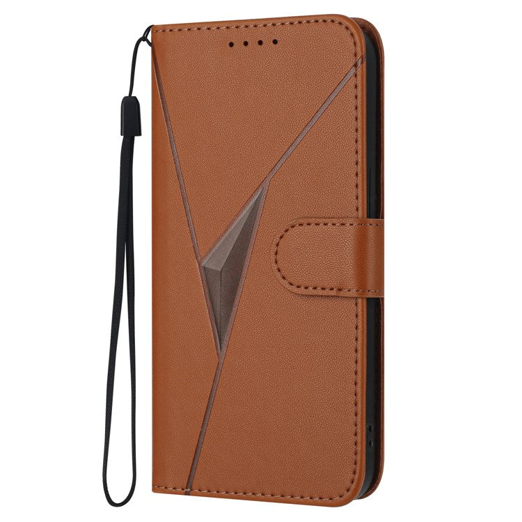 For Google Pixel 9 Pro XL Case Triangle Imprint Leather Phone Cover with Lanyard - Coffee