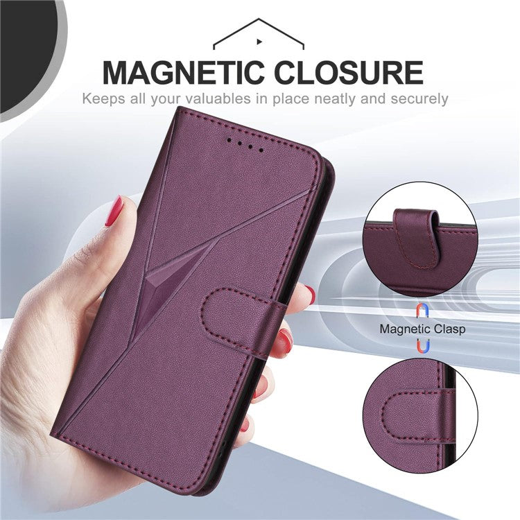 For Google Pixel 9 Pro XL Case Triangle Imprint Leather Phone Cover with Lanyard - Dark Purple