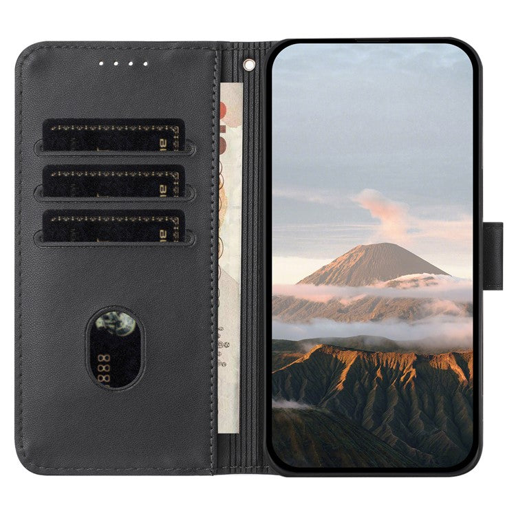 For Motorola Moto X50 Ultra 5G / Edge 50 Ultra 5G Case Triangle Imprint Leather Phone Cover with Lanyard - Black