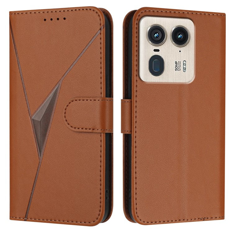 For Motorola Moto X50 Ultra 5G / Edge 50 Ultra 5G Case Triangle Imprint Leather Phone Cover with Lanyard - Coffee