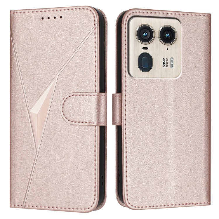 For Motorola Moto X50 Ultra 5G / Edge 50 Ultra 5G Case Triangle Imprint Leather Phone Cover with Lanyard - Rose Gold