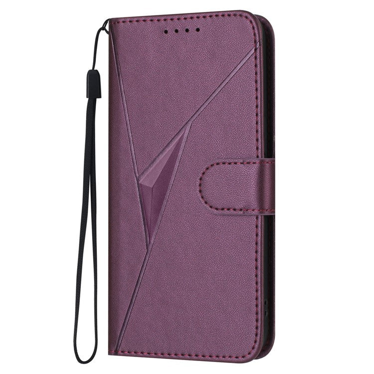 For Motorola Moto X50 Ultra 5G / Edge 50 Ultra 5G Case Triangle Imprint Leather Phone Cover with Lanyard - Dark Purple