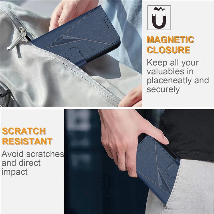 For Motorola Moto X50 Ultra 5G / Edge 50 Ultra 5G Case Triangle Imprint Leather Phone Cover with Lanyard - Sapphire