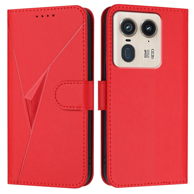 For Motorola Moto X50 Ultra 5G / Edge 50 Ultra 5G Case Triangle Imprint Leather Phone Cover with Lanyard - Red