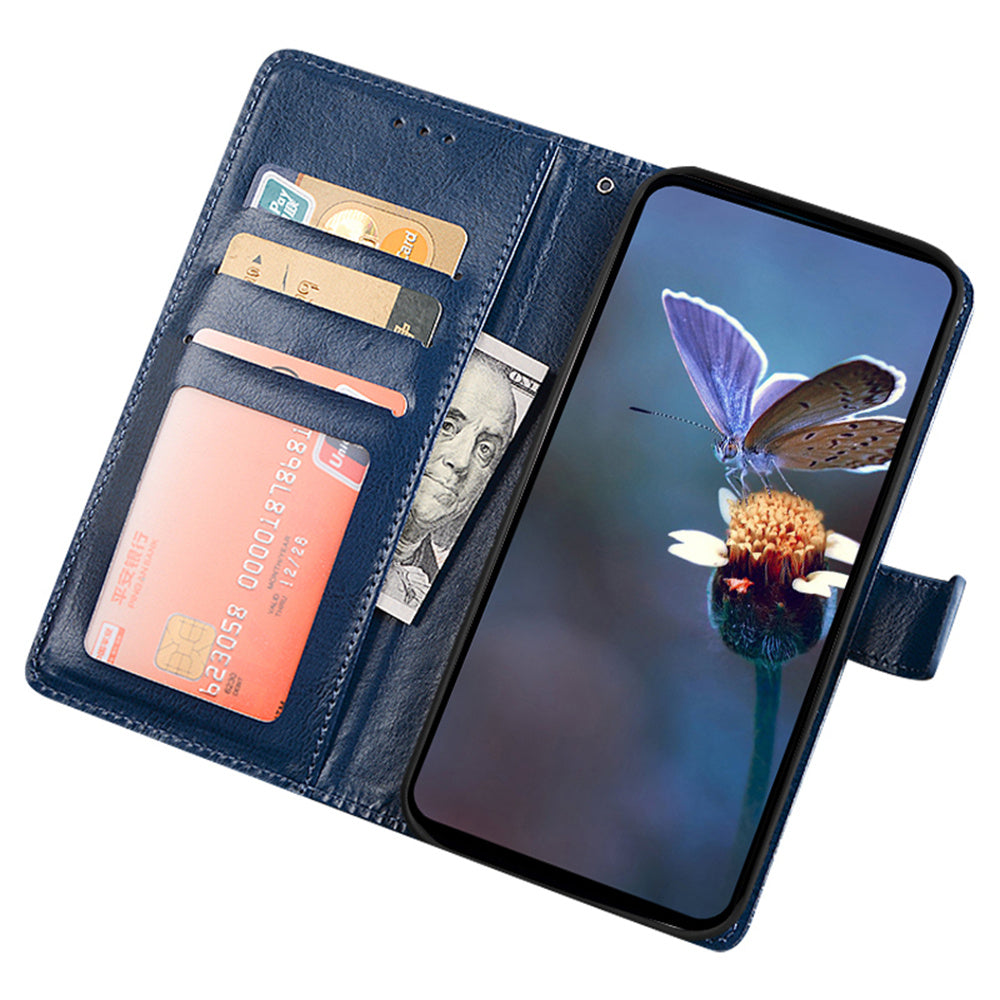 IDEWEI For Samsung Galaxy A06 Case Card Slots Holder Leather Phone Cover Crazy Horse Texture - Blue
