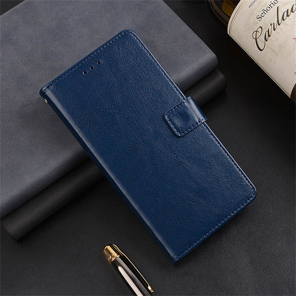 IDEWEI For Samsung Galaxy A06 Case Card Slots Holder Leather Phone Cover Crazy Horse Texture - Blue