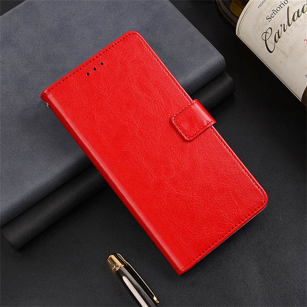 IDEWEI For Samsung Galaxy A06 Case Card Slots Holder Leather Phone Cover Crazy Horse Texture - Red