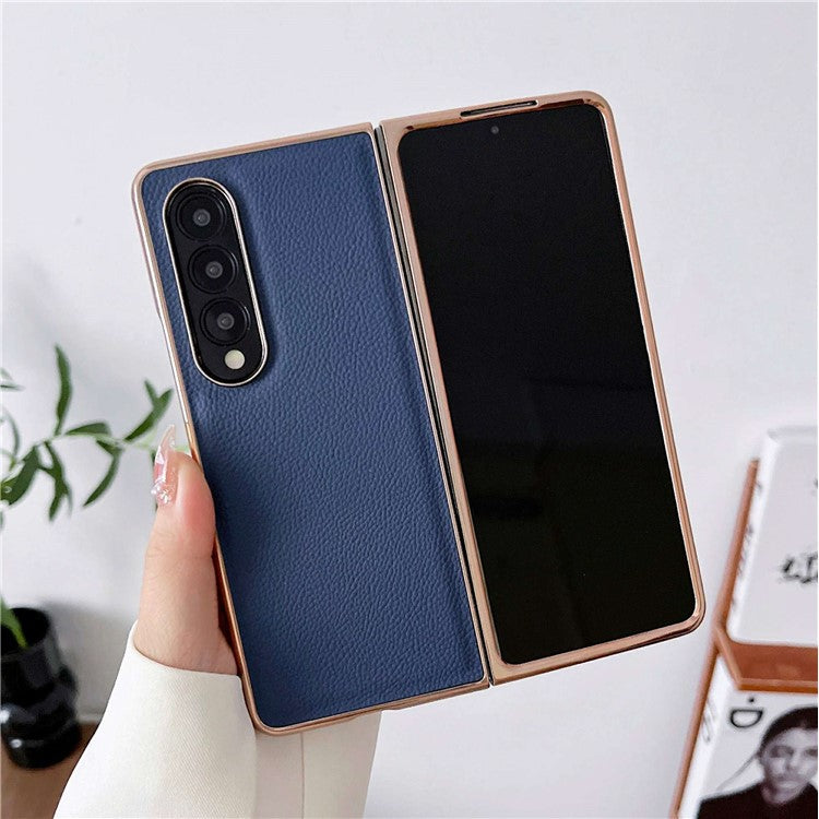 For Samsung Galaxy Z Fold4 5G Horizon Series Nano Electroplating Phone Case PU Leather Coated Hard PC Protective Cover - Sky Blue