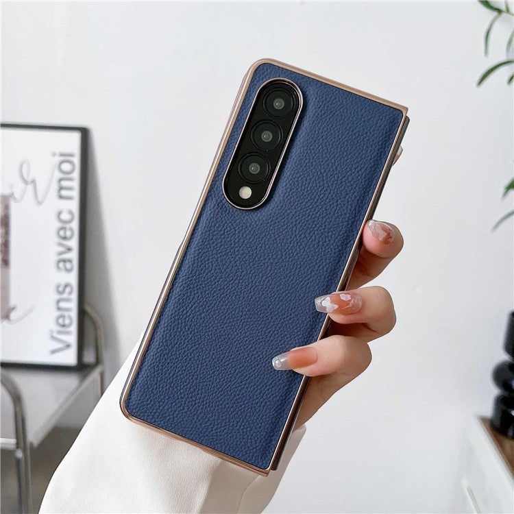 For Samsung Galaxy Z Fold4 5G Horizon Series Nano Electroplating Phone Case PU Leather Coated Hard PC Protective Cover - Sky Blue