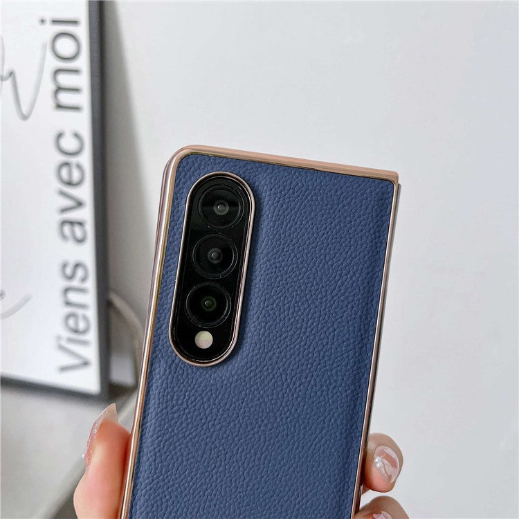 For Samsung Galaxy Z Fold4 5G Horizon Series Nano Electroplating Phone Case PU Leather Coated Hard PC Protective Cover - Sky Blue