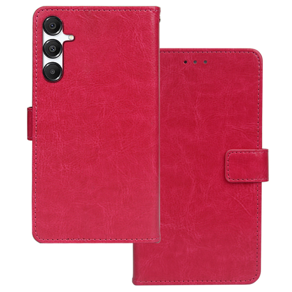 IDEWEI For Samsung Galaxy A16 5G / 4G Case Card Slots Holder Leather Phone Cover Crazy Horse Texture - Rose