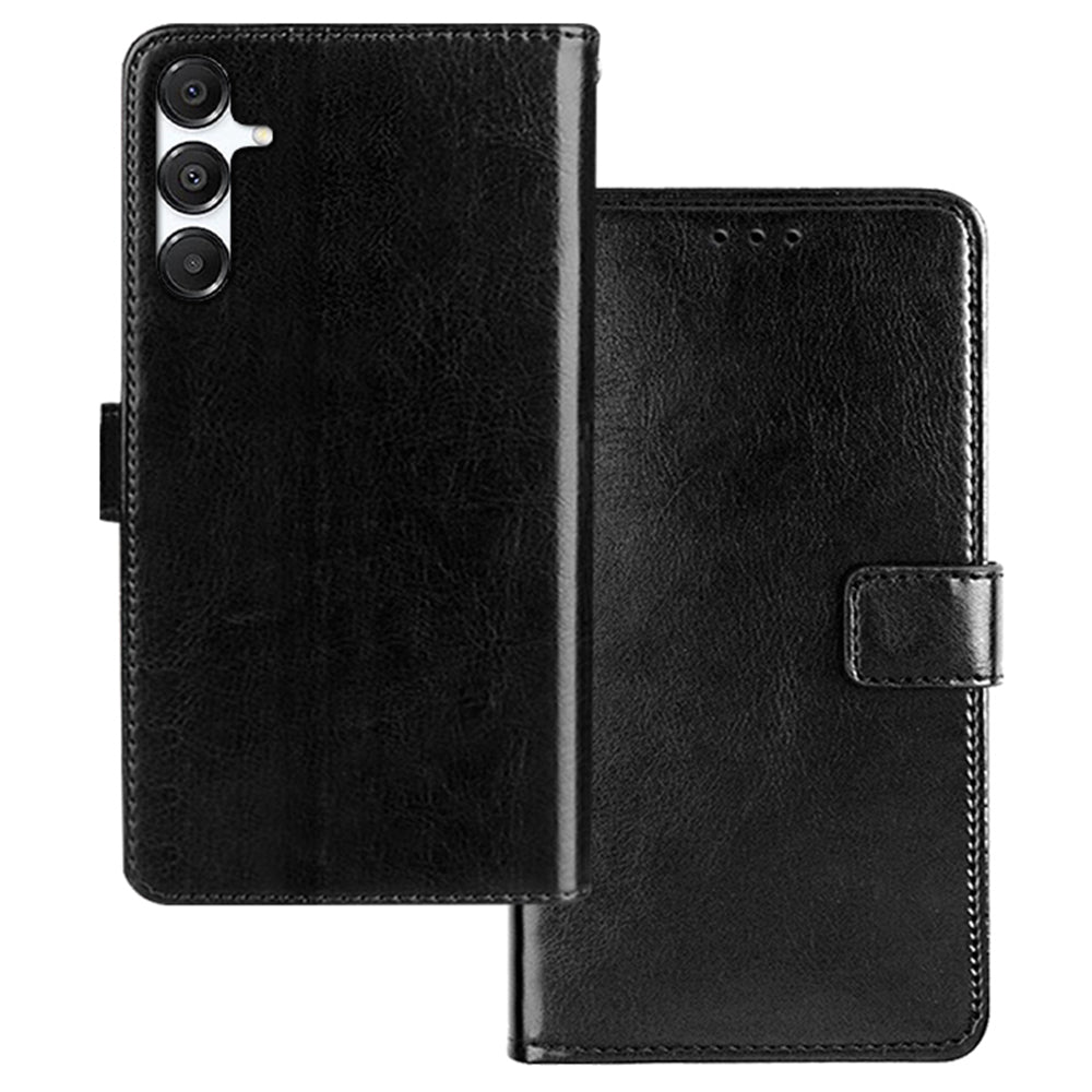 IDEWEI For Samsung Galaxy A16 5G / 4G Case Card Slots Holder Leather Phone Cover Crazy Horse Texture - Black