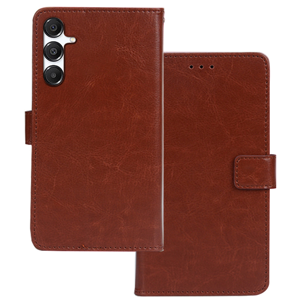 IDEWEI For Samsung Galaxy A16 5G / 4G Case Card Slots Holder Leather Phone Cover Crazy Horse Texture - Brown