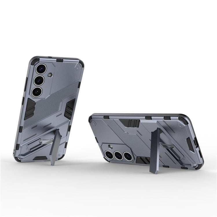 For Samsung Galaxy S25 Case PC+TPU Shockproof Phone Cover with Kickstand - Dark Blue