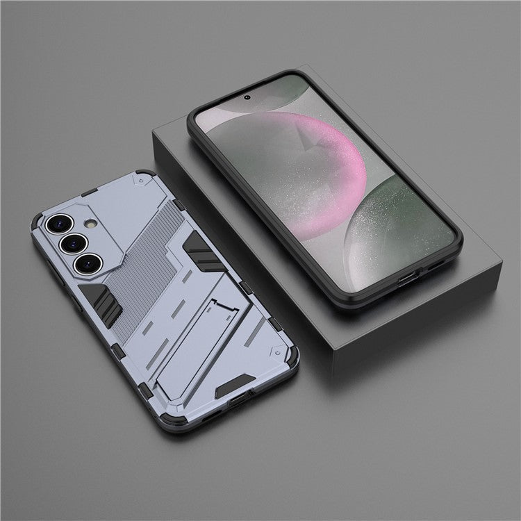 For Samsung Galaxy S25 Case PC+TPU Shockproof Phone Cover with Kickstand - Dark Blue
