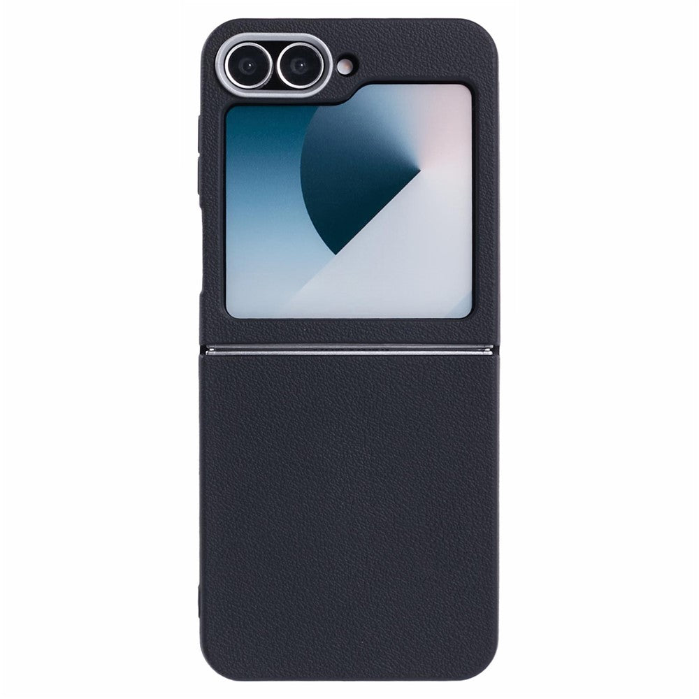 For Samsung Galaxy Z Flip7 FE 5G / Z Flip6 5G / Z Flip5 5G Case Leather Textured TPU Shockproof Phone Cover - Black