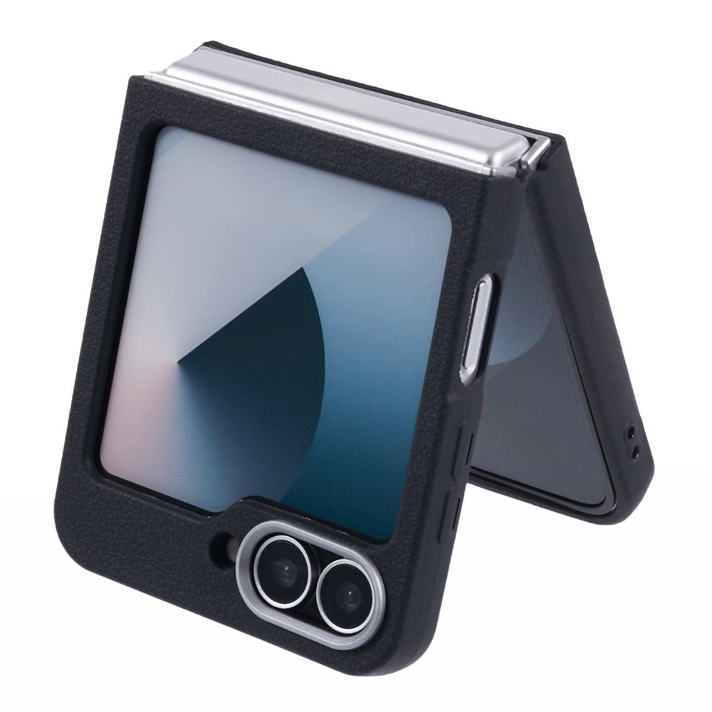 For Samsung Galaxy Z Flip7 FE 5G / Z Flip6 5G / Z Flip5 5G Case Leather Textured TPU Shockproof Phone Cover - Black