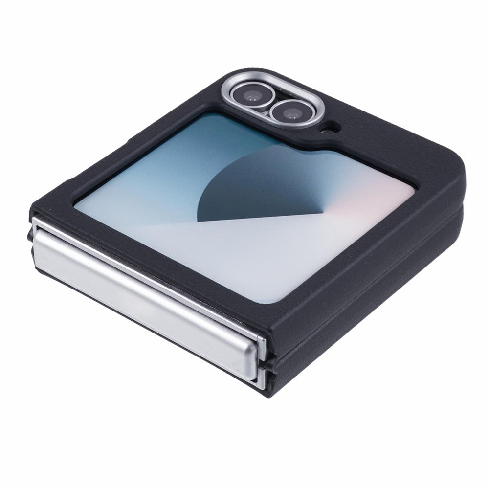 For Samsung Galaxy Z Flip7 FE 5G / Z Flip6 5G / Z Flip5 5G Case Leather Textured TPU Shockproof Phone Cover - Black