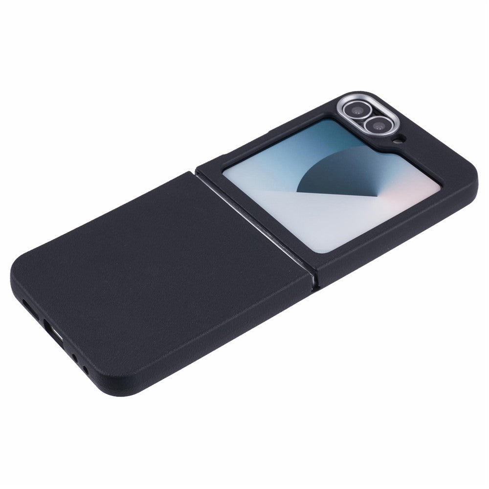 For Samsung Galaxy Z Flip7 FE 5G / Z Flip6 5G / Z Flip5 5G Case Leather Textured TPU Shockproof Phone Cover - Black