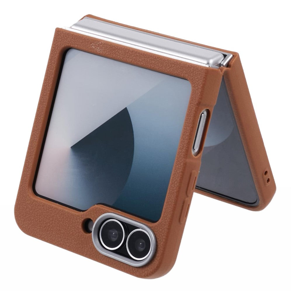 For Samsung Galaxy Z Flip7 FE 5G / Z Flip6 5G / Z Flip5 5G Case Leather Textured TPU Shockproof Phone Cover - Brown