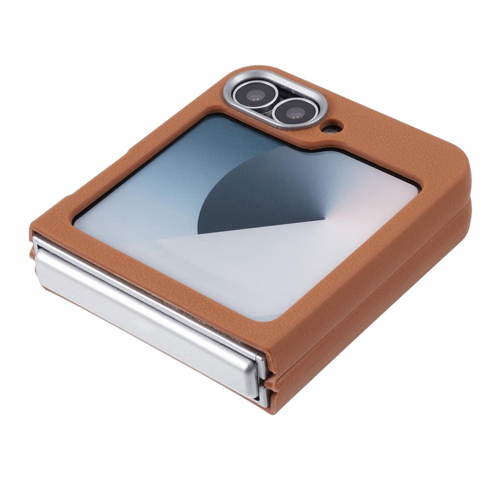 For Samsung Galaxy Z Flip7 FE 5G / Z Flip6 5G / Z Flip5 5G Case Leather Textured TPU Shockproof Phone Cover - Brown