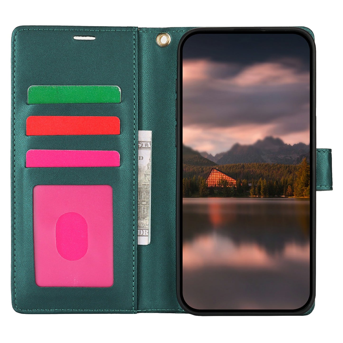 For Samsung Galaxy A06 Case with Hand Strap Flower Imprint Leather Wallet Phone Cover - Green