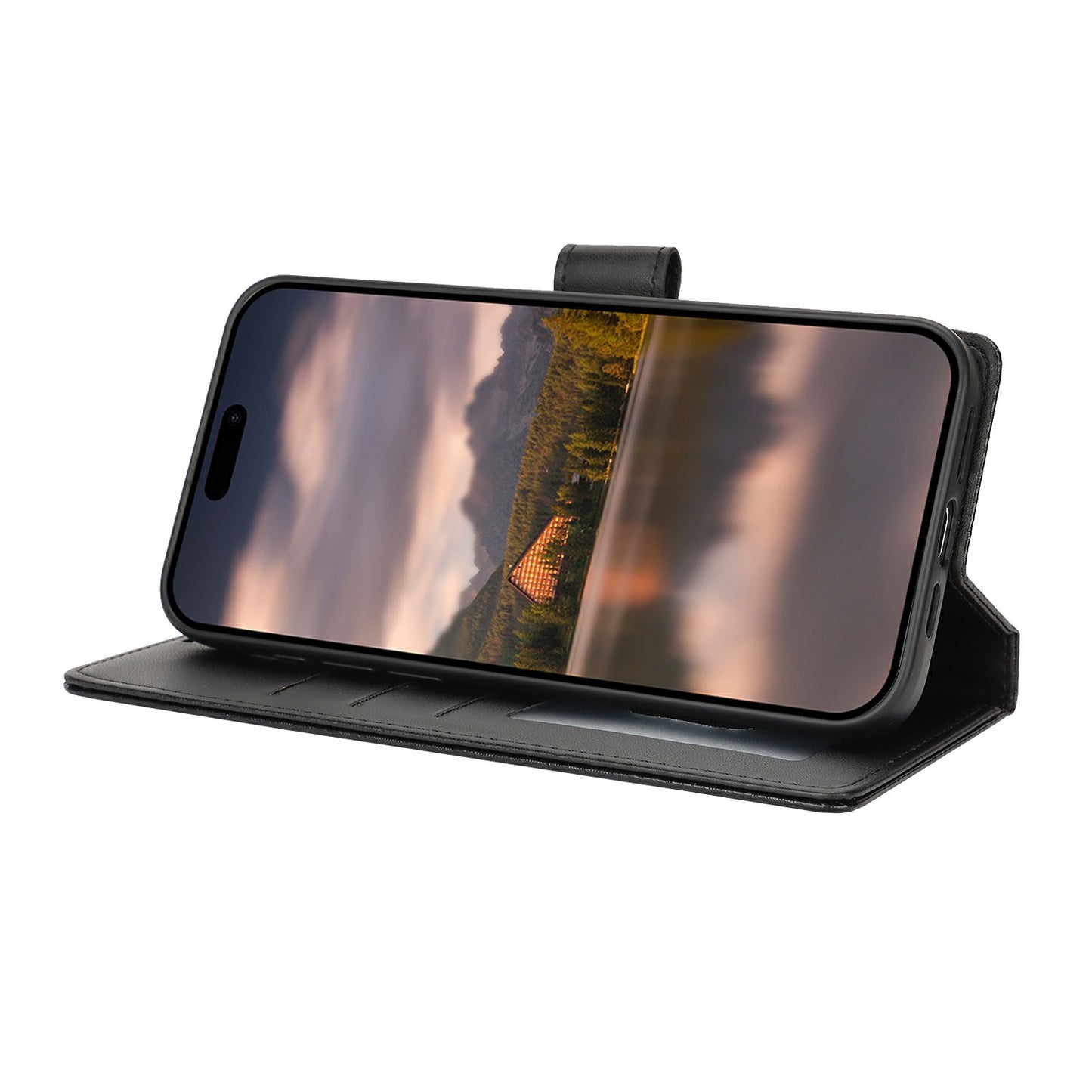 For Samsung Galaxy A06 Case with Hand Strap Flower Imprint Leather Wallet Phone Cover - Black