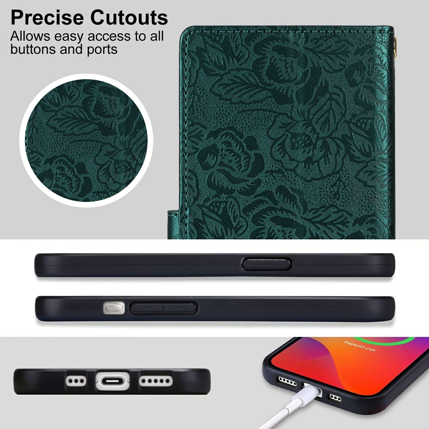 For Samsung Galaxy A16 4G / 5G Case with Hand Strap Flower Imprint Leather Wallet Phone Cover - Green