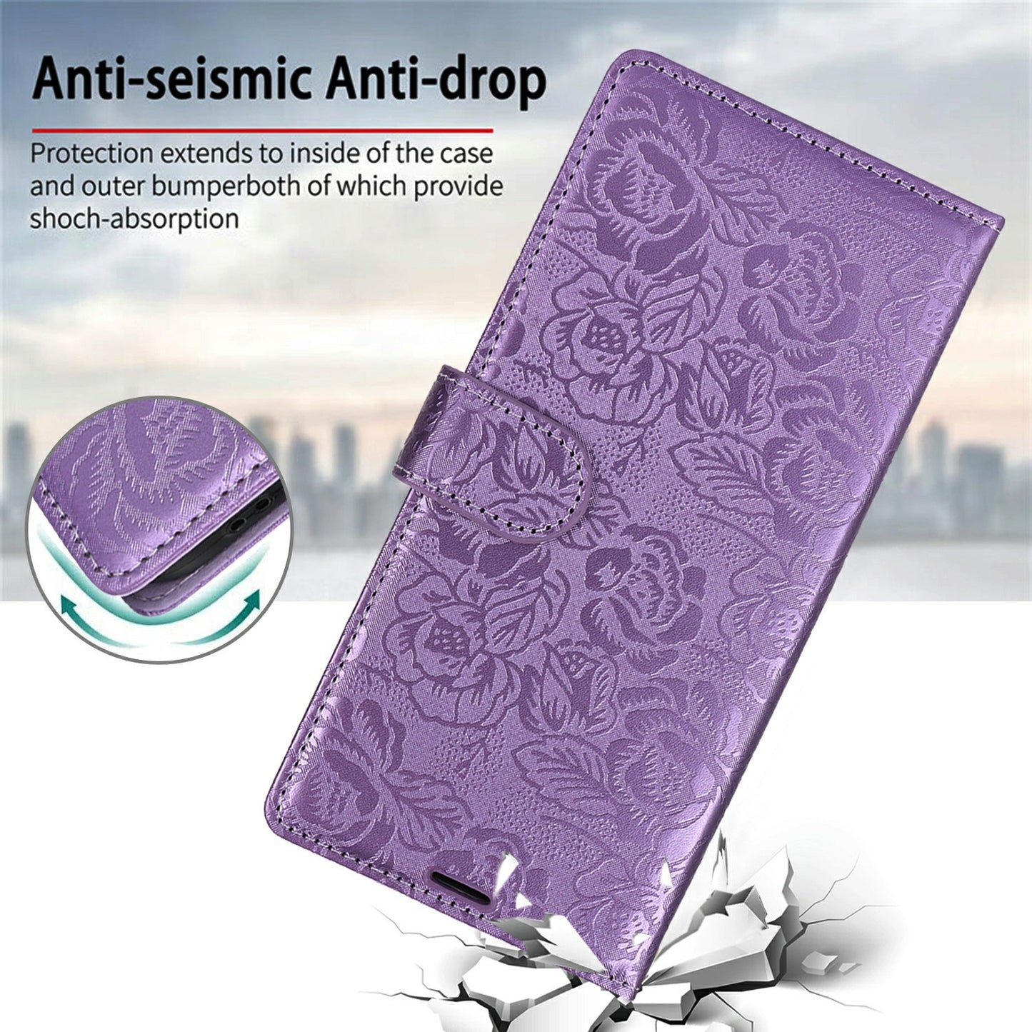 For Samsung Galaxy A16 4G / 5G Case with Hand Strap Flower Imprint Leather Wallet Phone Cover - Purple