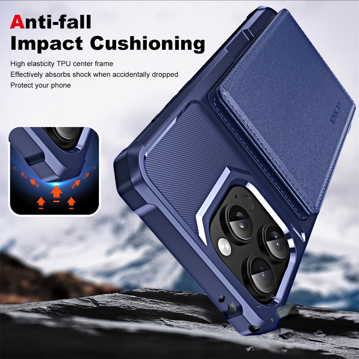 For iPhone 16 Pro ENKAY Hat-Prince Wallet Card Slot Kickstand PU Leather +TPU Back Phone Cover with Camera Lens Film - Cyan