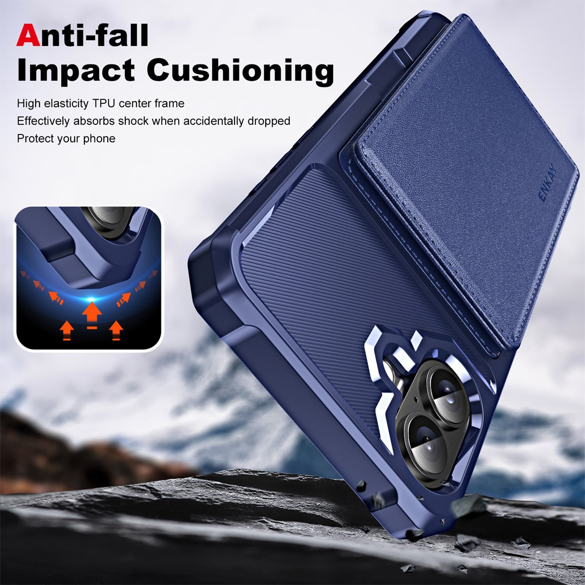 For iPhone 16 Plus ENKAY Hat-Prince Wallet Card Slot Kickstand PU Leather +TPU Back Phone Cover with Camera Lens Film - Cyan