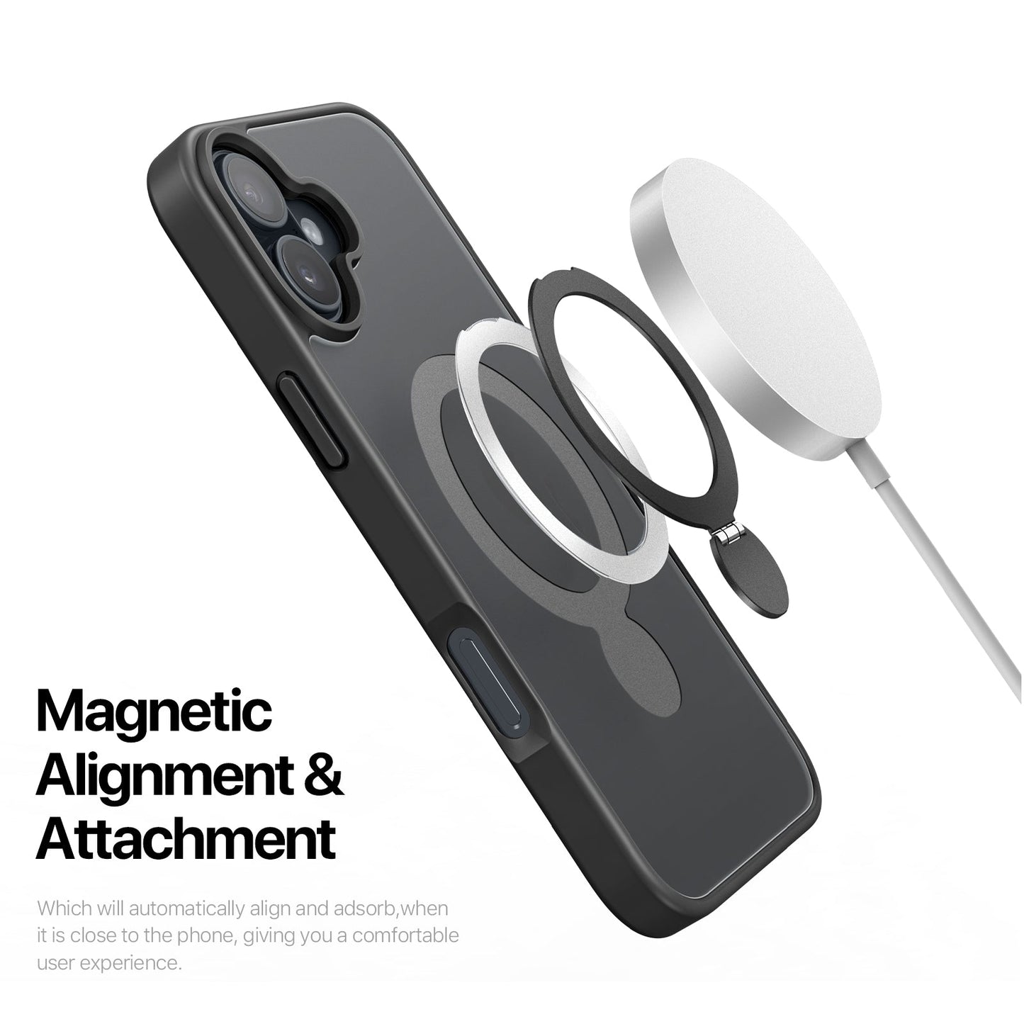 For iPhone 16 Plus Case DUX DUCIS Yind Series PC+TPU Phone Cover Compatible with MagSafe with Kickstand - Black