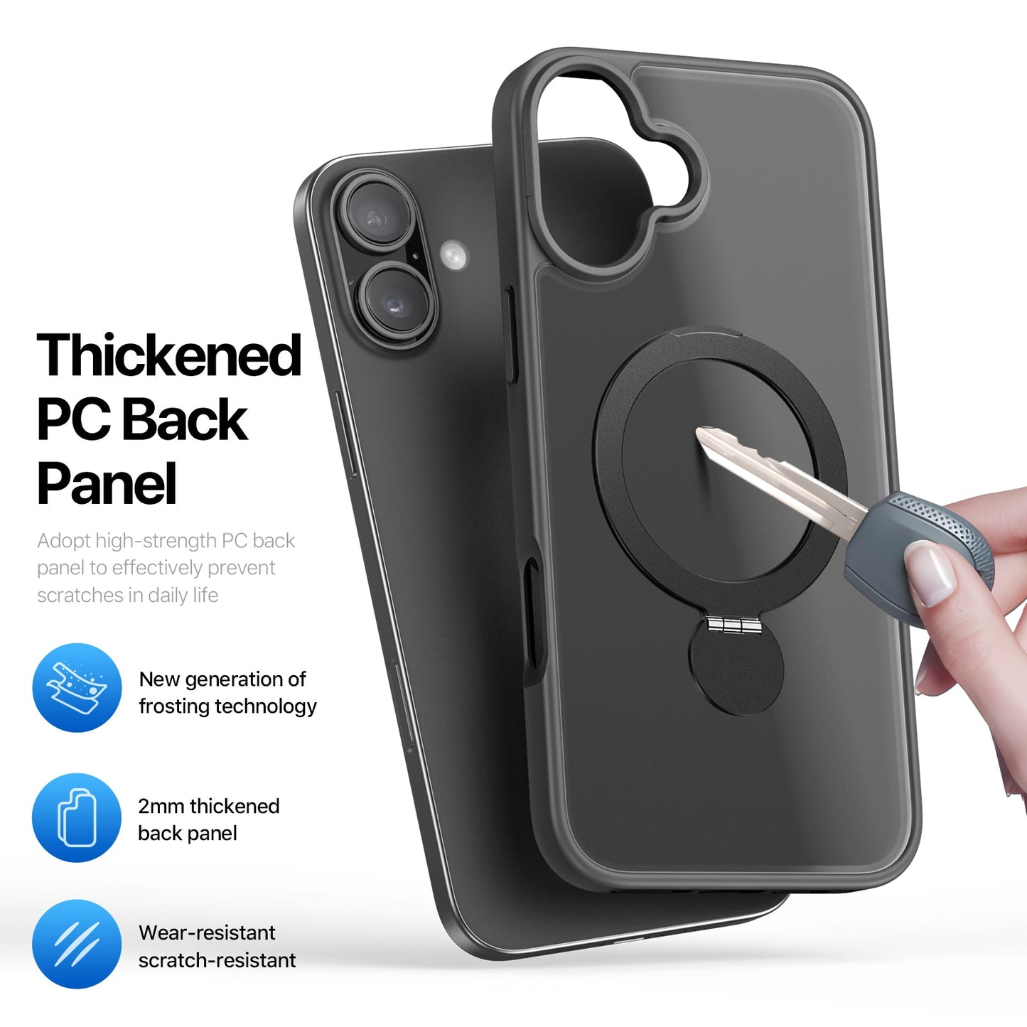For iPhone 16 Plus Case DUX DUCIS Yind Series PC+TPU Phone Cover Compatible with MagSafe with Kickstand - Black