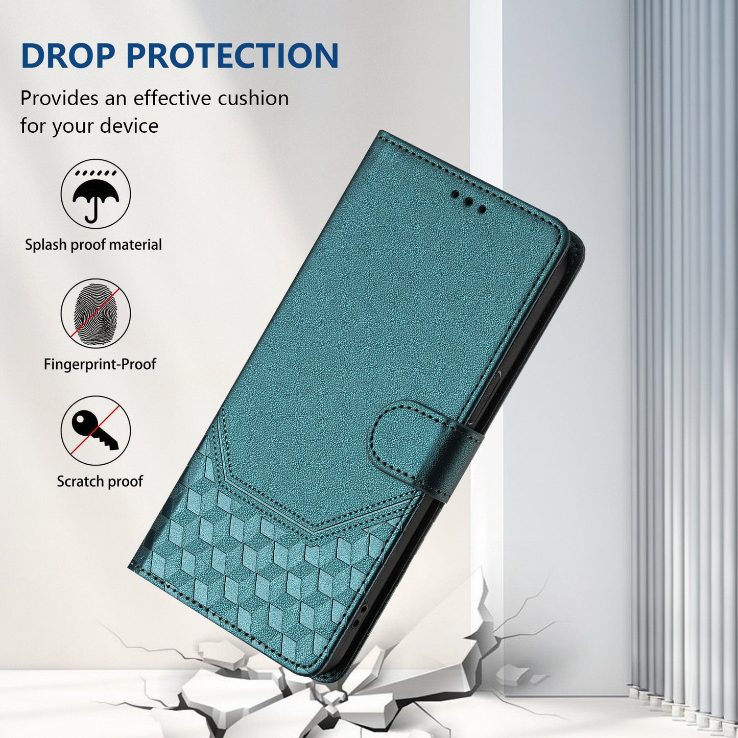 For Motorola Edge 50 Neo 5G / Moto S50 5G / Thinkphone 25 5G Case Imprinted Honeycomb RFID Blocking Leather Phone Cover with Strap - Green