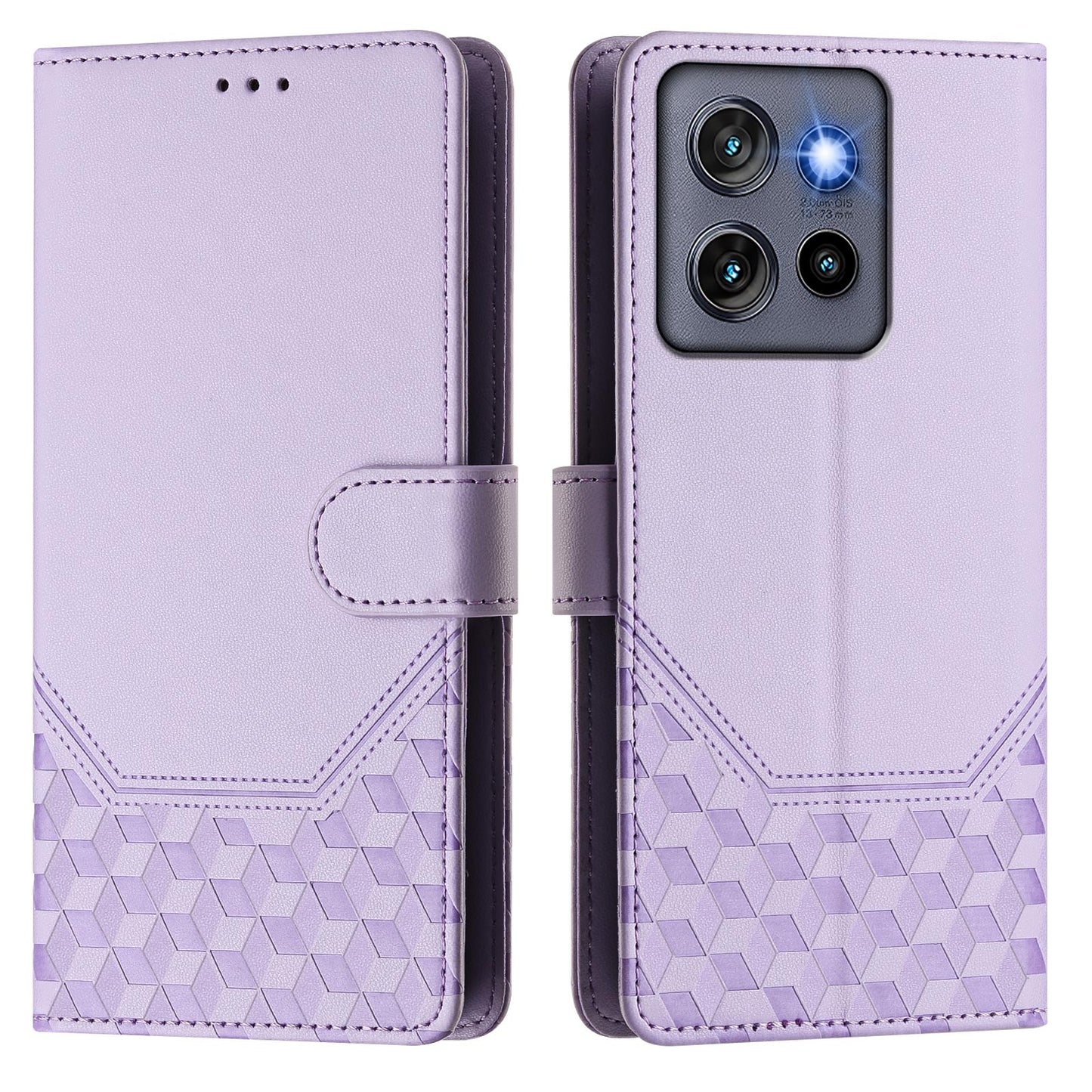 For Motorola Edge 50 Neo 5G / Moto S50 5G / Thinkphone 25 5G Case Imprinted Honeycomb RFID Blocking Leather Phone Cover with Strap - Light Purple