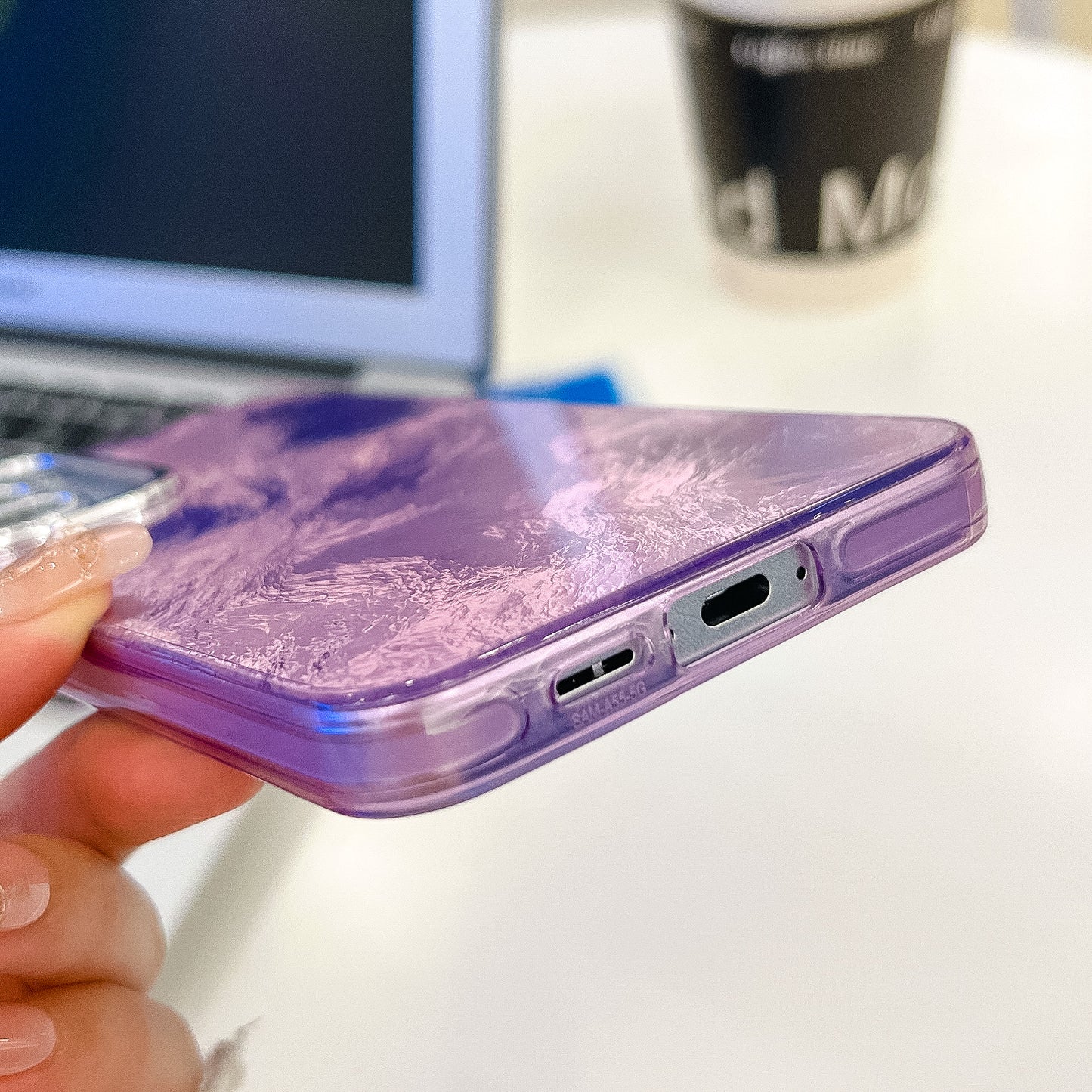 For Samsung Galaxy A16 4G / 5G Case IMD Design Shockproof PC+TPU Phone Cover with Glass Lens Film - Wrinkle Pattern / Pink