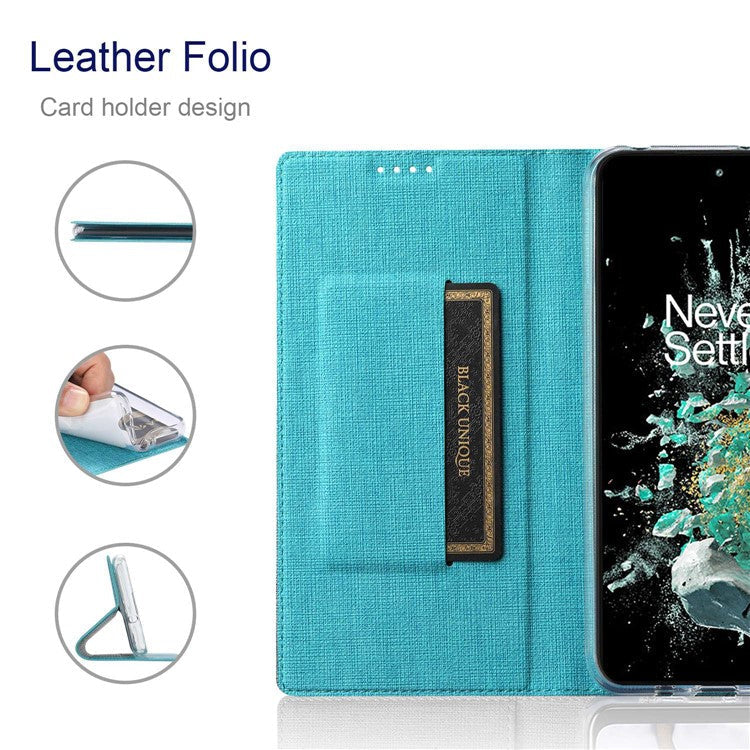 VILI DMX Series for OnePlus 10T 5G / Ace Pro 5G Card Slot Folio Flip Cover Magnetic Auto-absorbed PU Leather Stand Case - Blue